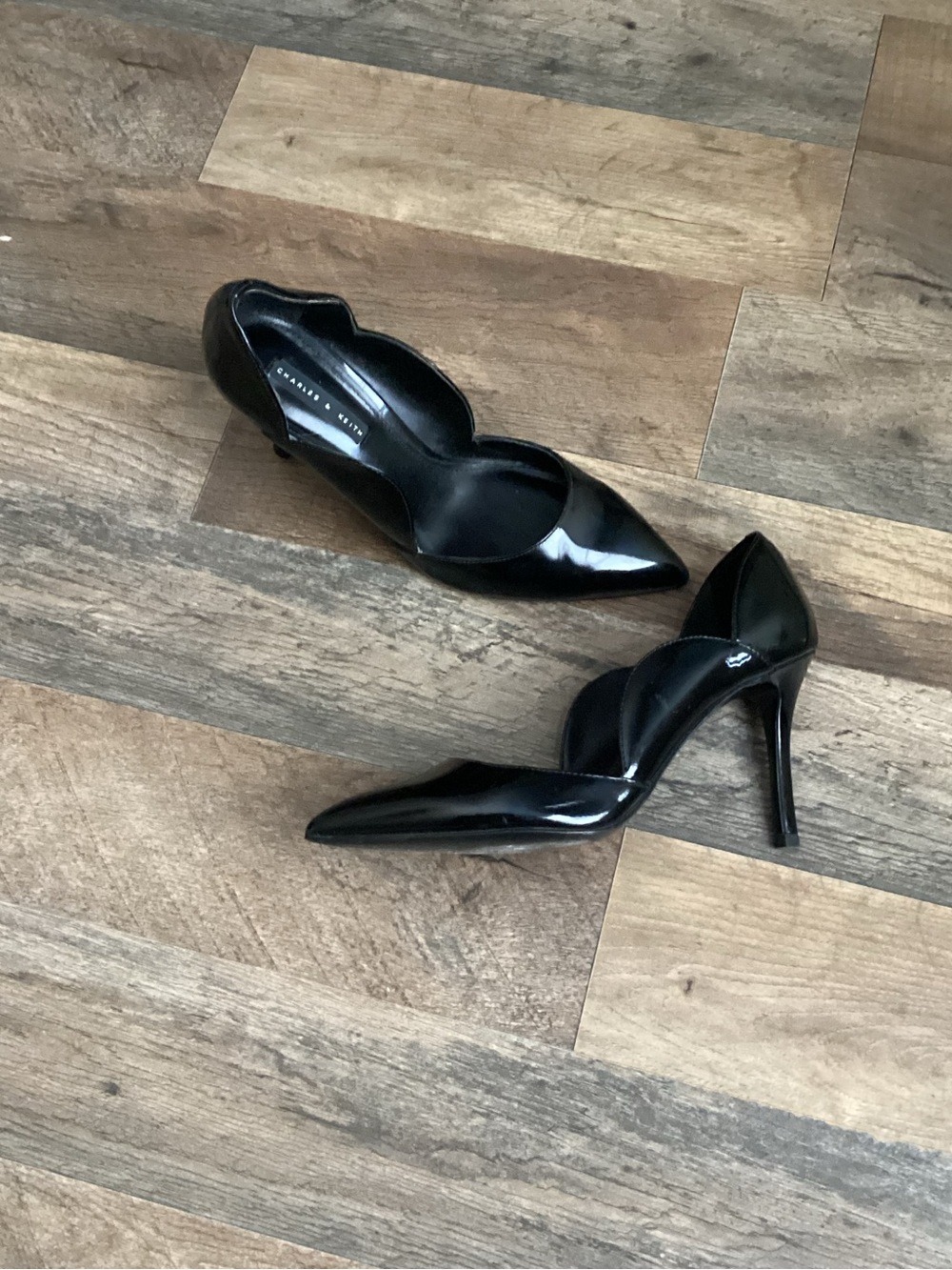 Charles & Keith Black Patent Scalloped Pointed-Toe Stilettos